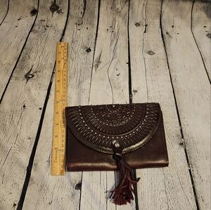 Patricia Nash Brown Embossed Leather Clutch